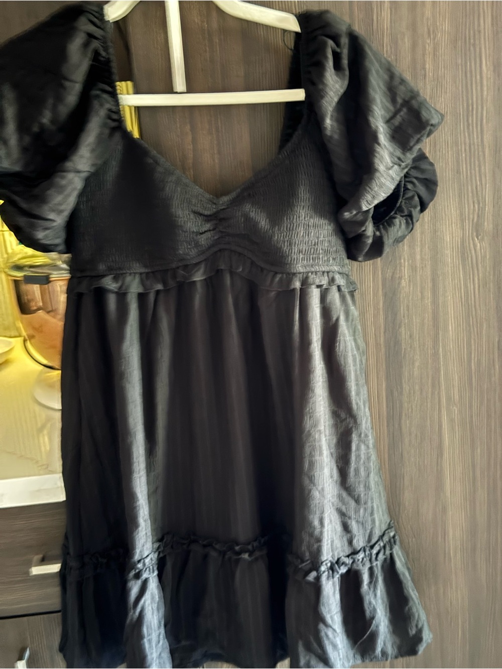 Black Puff Sleeve Smocked Bodice Mini Dress